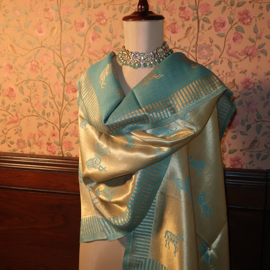 LIQUID GOLD POLO-HORSE STOLE: TURQUOISE
