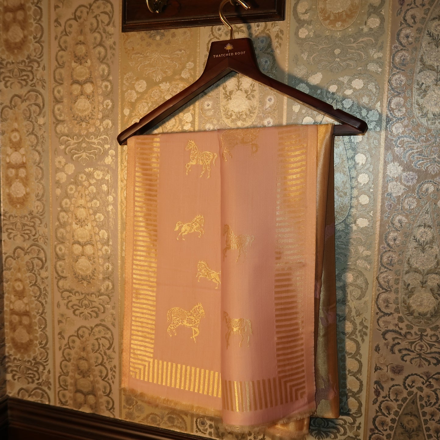 LIQUID GOLD POLO-HORSE STOLE: BABY PINK