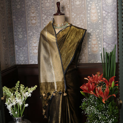 DEEP-CLAY PURE LINEN-TISSUE SAREE