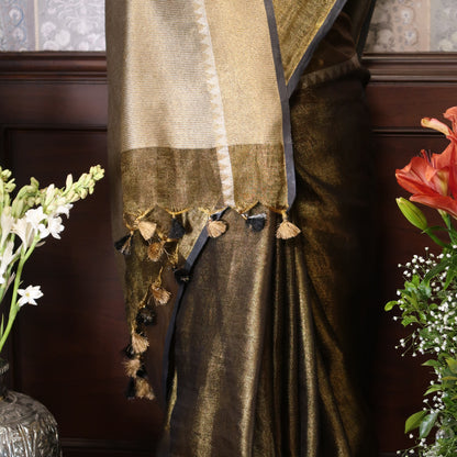 DEEP-CLAY PURE LINEN-TISSUE SAREE