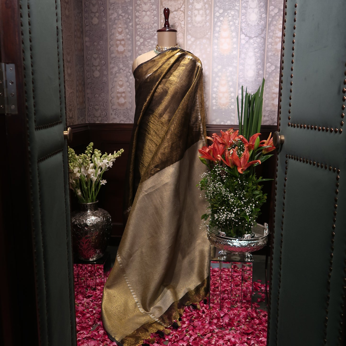 DEEP-CLAY PURE LINEN-TISSUE SAREE