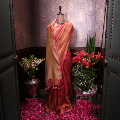 RASPBERRY PURE LINEN-TISSUE SAREE