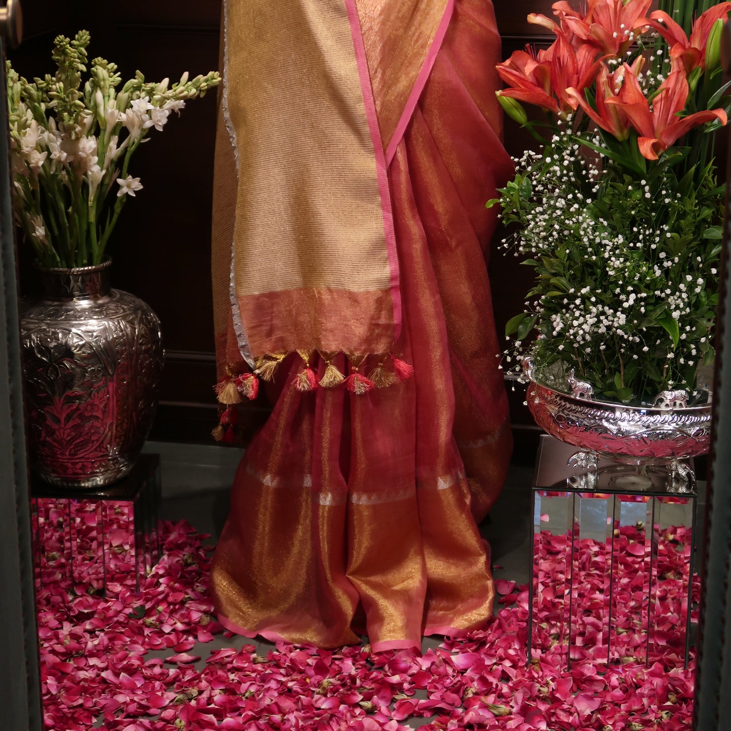 RASPBERRY PURE LINEN-TISSUE SAREE
