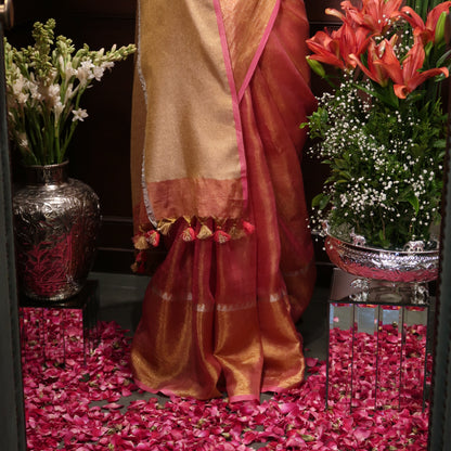 RASPBERRY PURE LINEN-TISSUE SAREE
