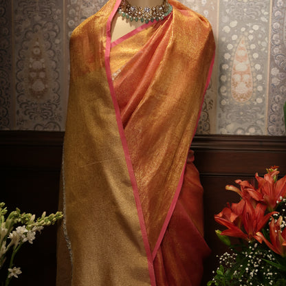 RASPBERRY PURE LINEN-TISSUE SAREE
