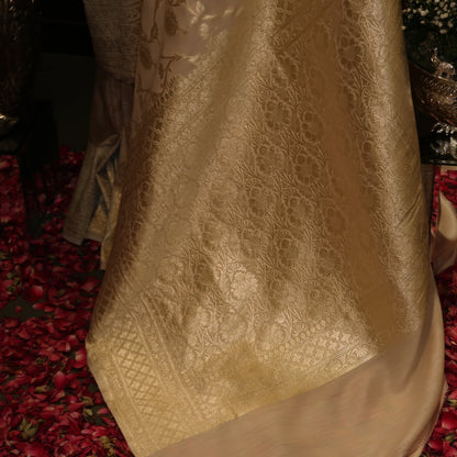 IVORY- GOLD FLORALS PURE SILK SAREE