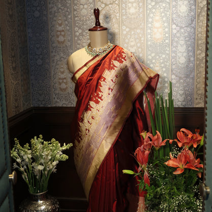 BANARAS GHAT BANARASI KATAN SILK SAREE (ROYAL RED)
