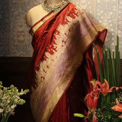 BANARAS GHAT BANARASI KATAN SILK SAREE (ROYAL RED)
