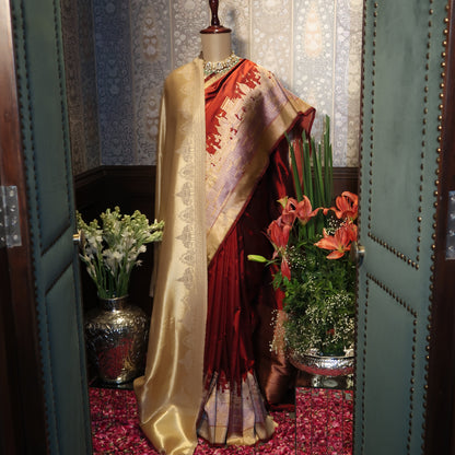 BANARAS GHAT BANARASI KATAN SILK SAREE (ROYAL RED)