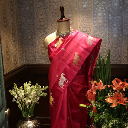 RANI PINK HORSE BANARASI SILK SAREE