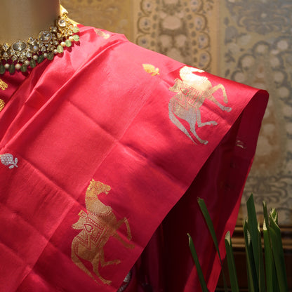 RANI PINK HORSE BANARASI SILK SAREE