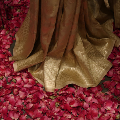 SOFT-BEIGE BANARASI PURE MOONGA SILK SAREE