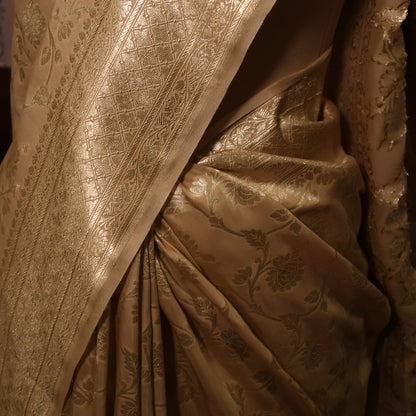 SOFT-BEIGE BANARASI PURE MOONGA SILK SAREE