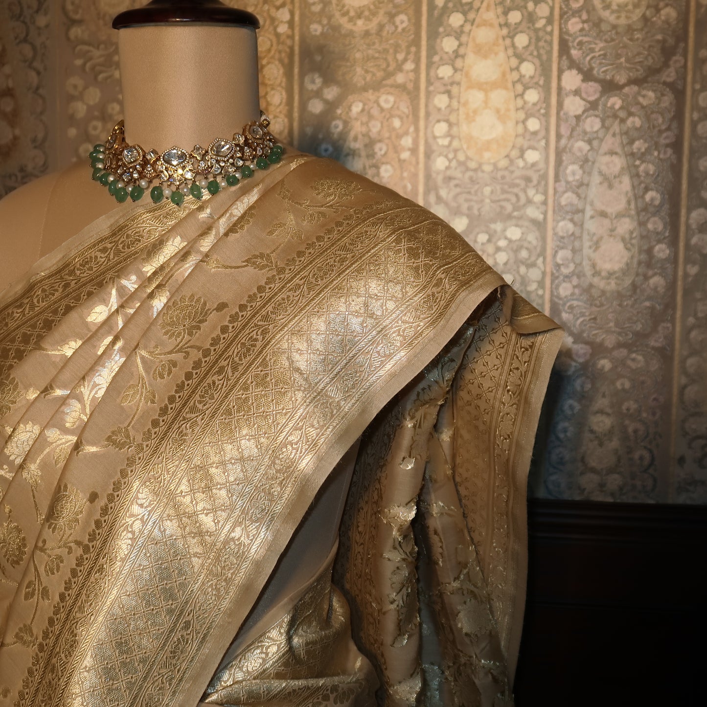 SOFT-BEIGE BANARASI PURE MOONGA SILK SAREE