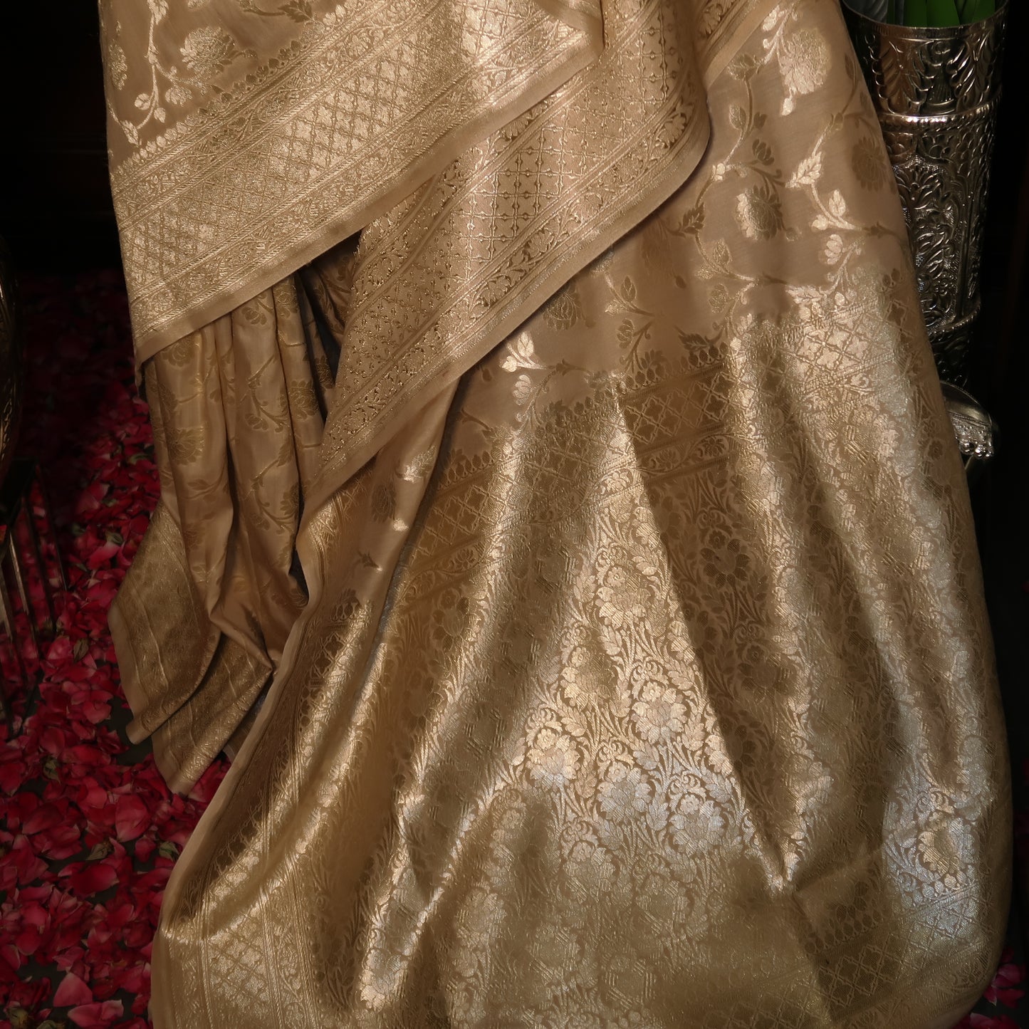 SOFT-BEIGE BANARASI PURE MOONGA SILK SAREE