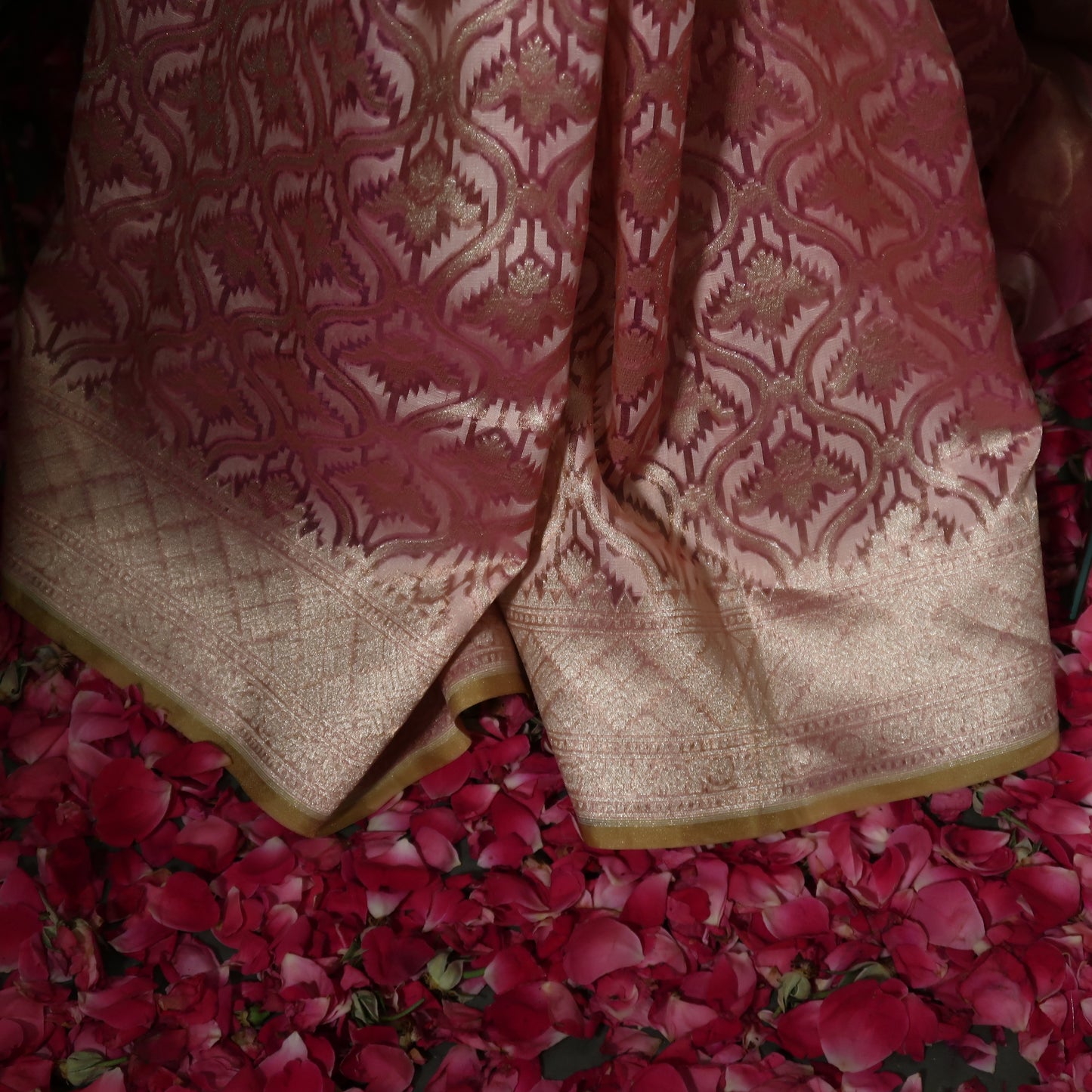 BLUSH-PINK PURE BANARASI TISSUE SAREE