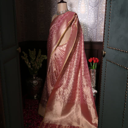 BLUSH-PINK PURE BANARASI TISSUE SAREE