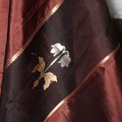 BLACK & BROWN STRIPES SILK-TISSUE SAREE