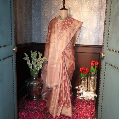 CORAL PINK SOFT TISSUE SAREE