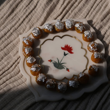 RED FLOWER MARBLE INLAY PLATTER