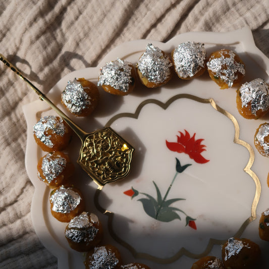 RED FLOWER MARBLE INLAY PLATTER