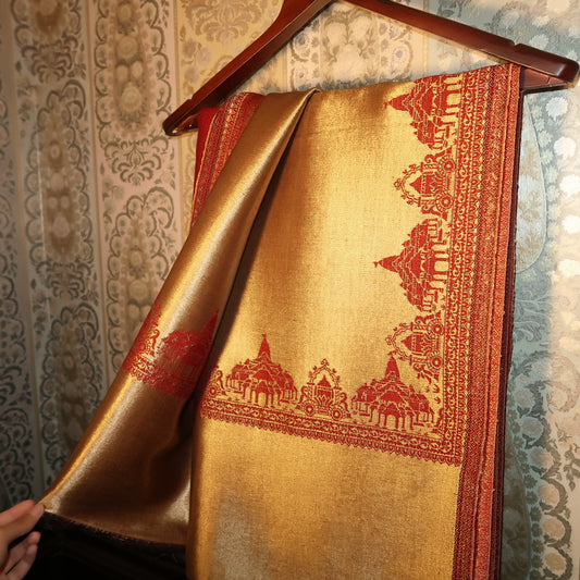 LIQUID GOLD: RAM MANDIR SHAWL (ROYAL RED)