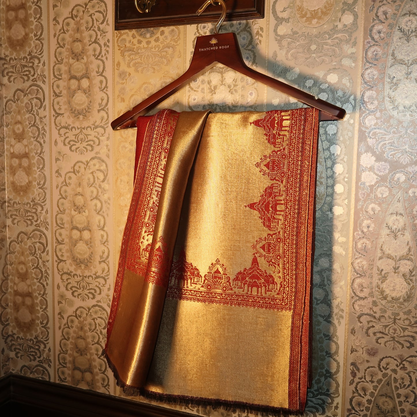 LIQUID GOLD: RAM MANDIR SHAWL (ROYAL RED)