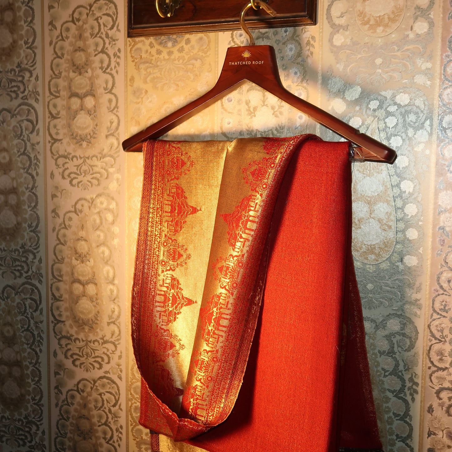LIQUID GOLD: RAM MANDIR SHAWL (ROYAL RED)