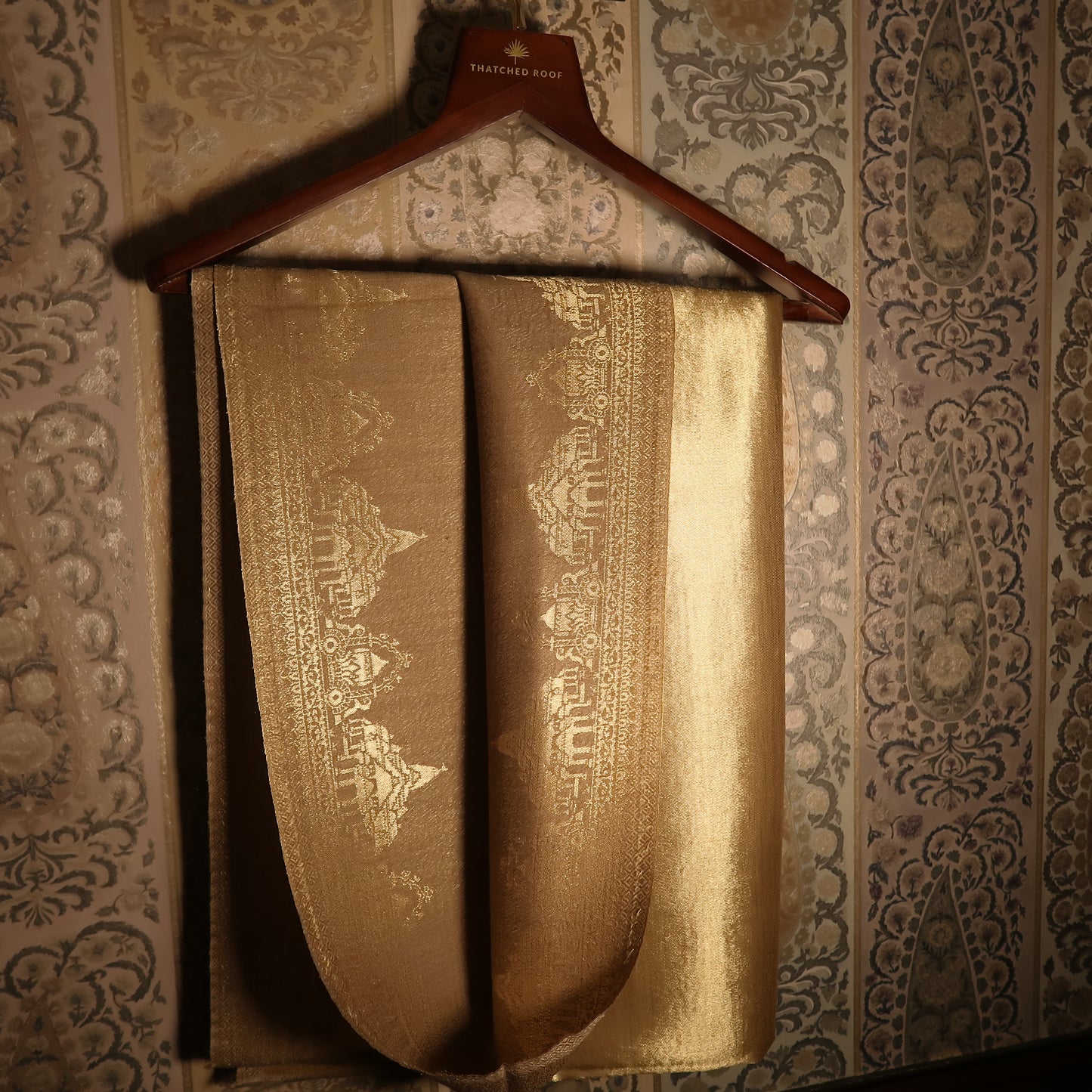 LIQUID GOLD: RAM MANDIR SHAWL (BEIGE)