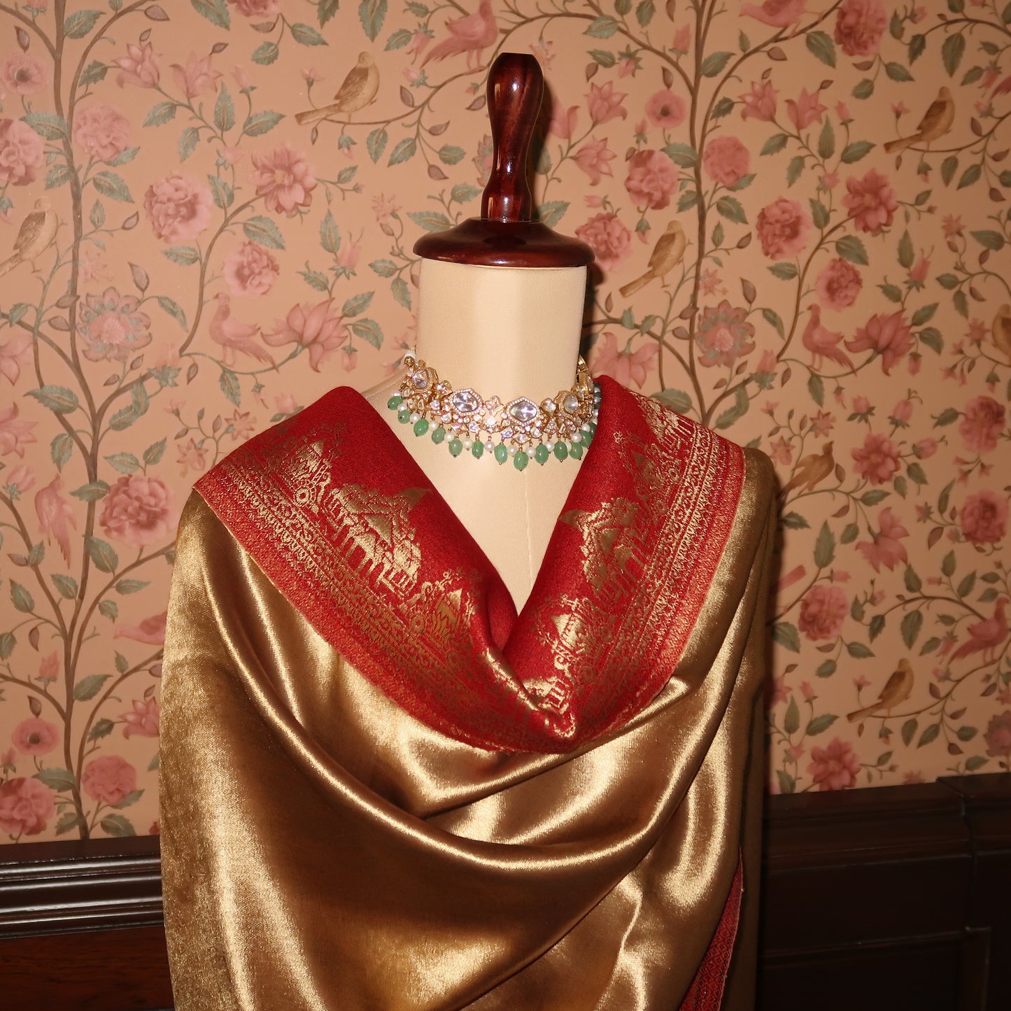 LIQUID GOLD: RAM MANDIR SHAWL (ROYAL RED)