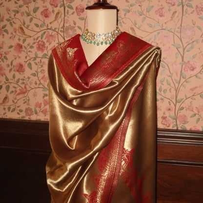 LIQUID GOLD: RAM MANDIR SHAWL (ROYAL RED)