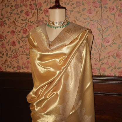 LIQUID GOLD: RAM MANDIR SHAWL (SOFT BEIGE)
