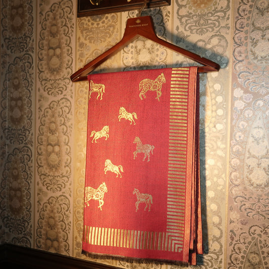 RANI PINK HORSE ZARI REVERSIBLE SHAWL | WOOL