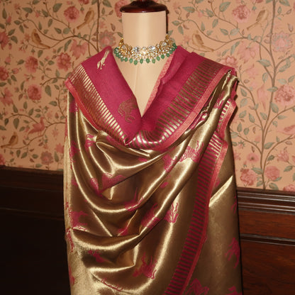 RANI PINK HORSE ZARI REVERSIBLE SHAWL | WOOL