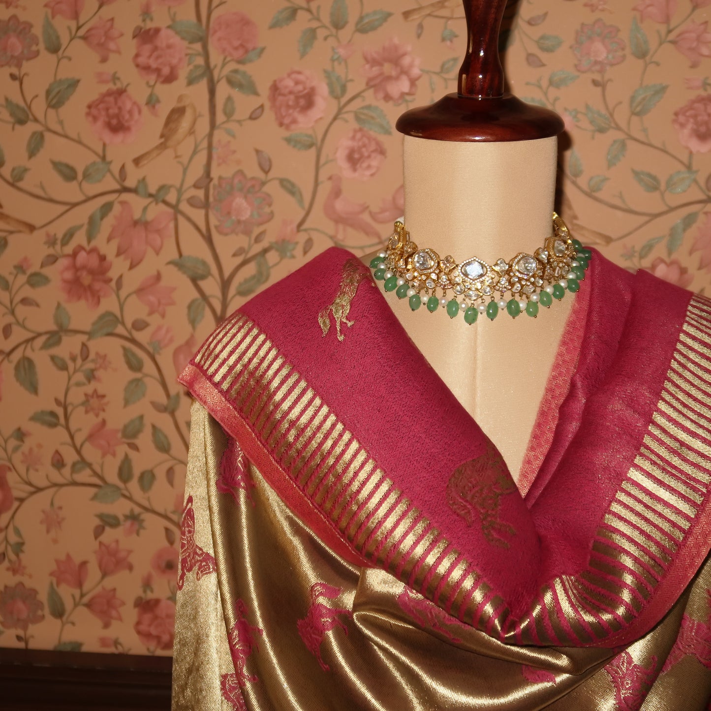 RANI PINK HORSE ZARI REVERSIBLE SHAWL | WOOL