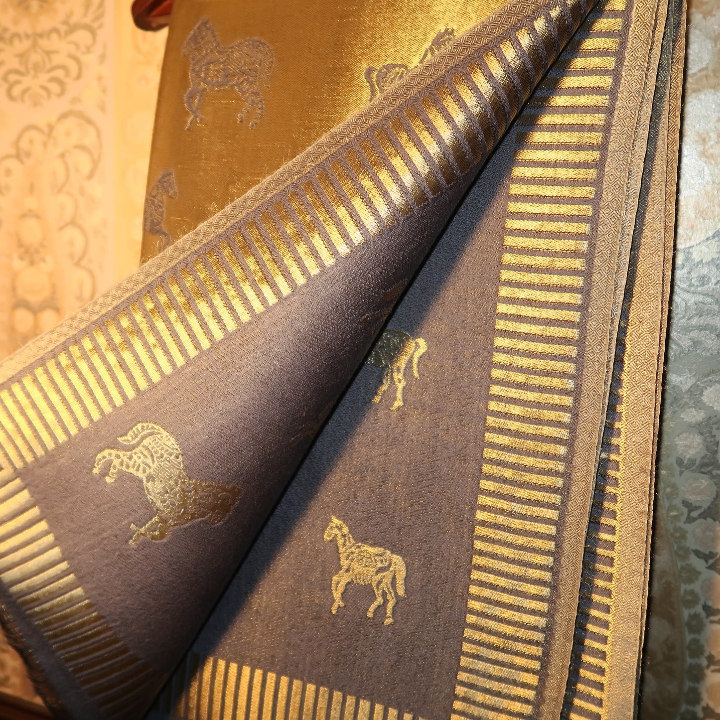 LIQUID GOLD POLO-HORSE STOLE: DEEP GREY