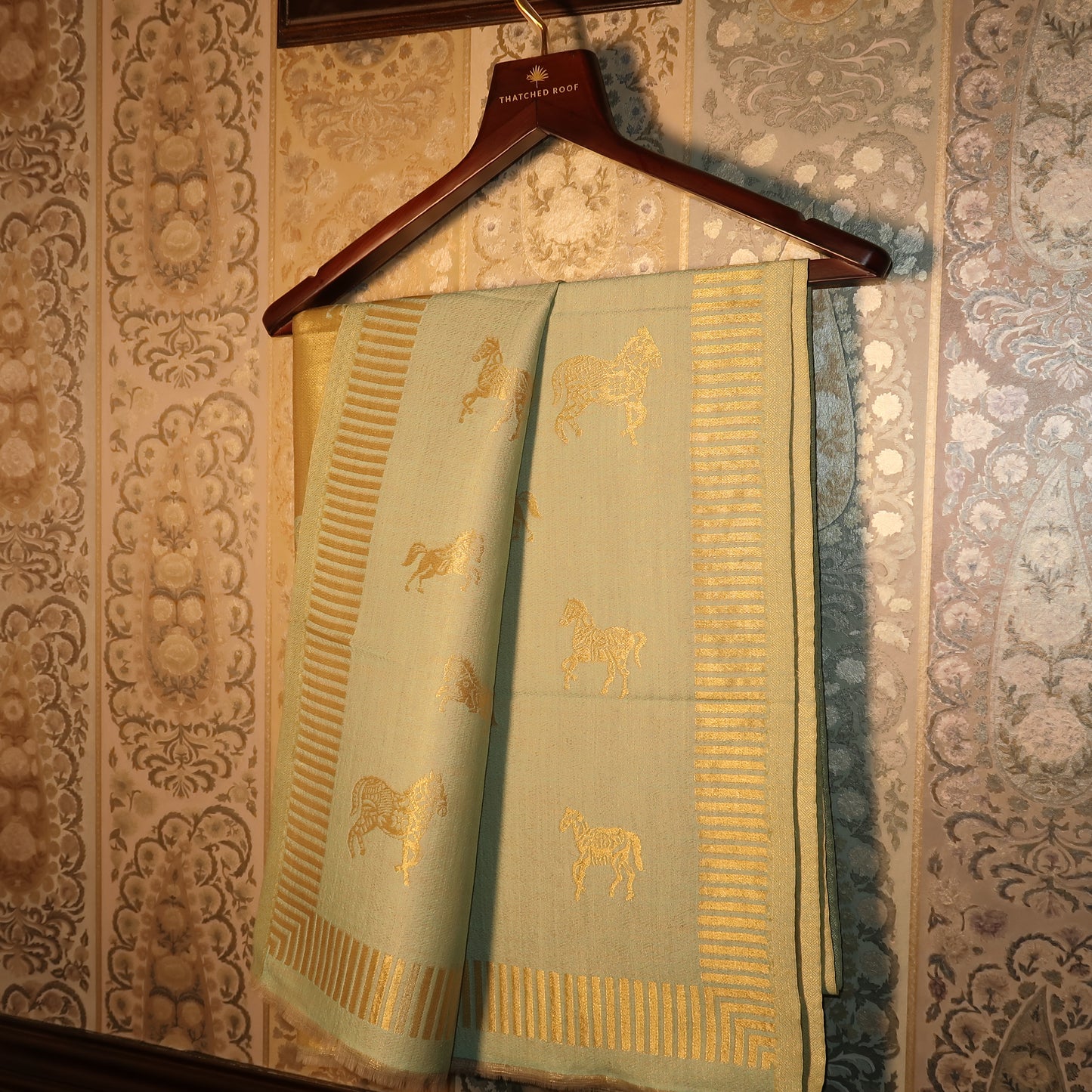 LIQUID GOLD POLO-HORSE STOLE: BABY BLUE