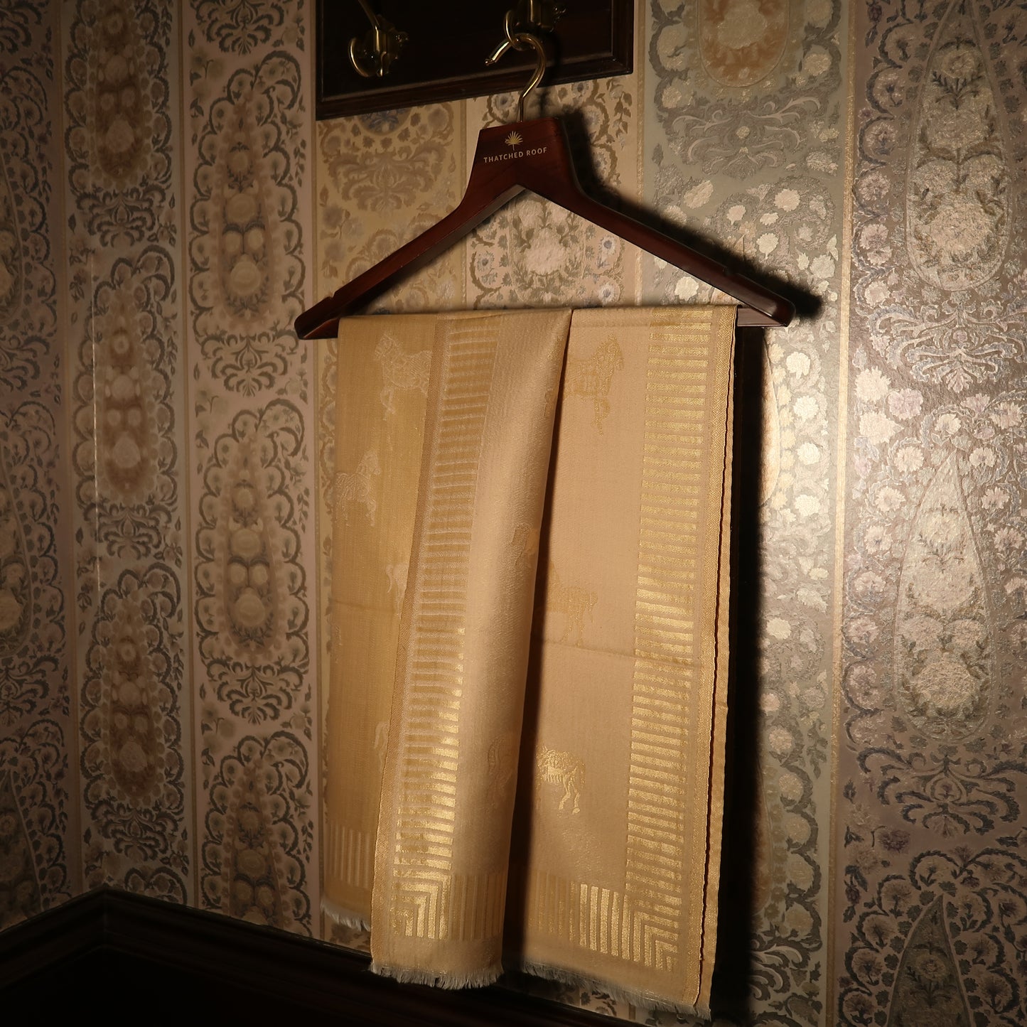 LIQUID GOLD POLO-HORSE STOLE: BEIGE