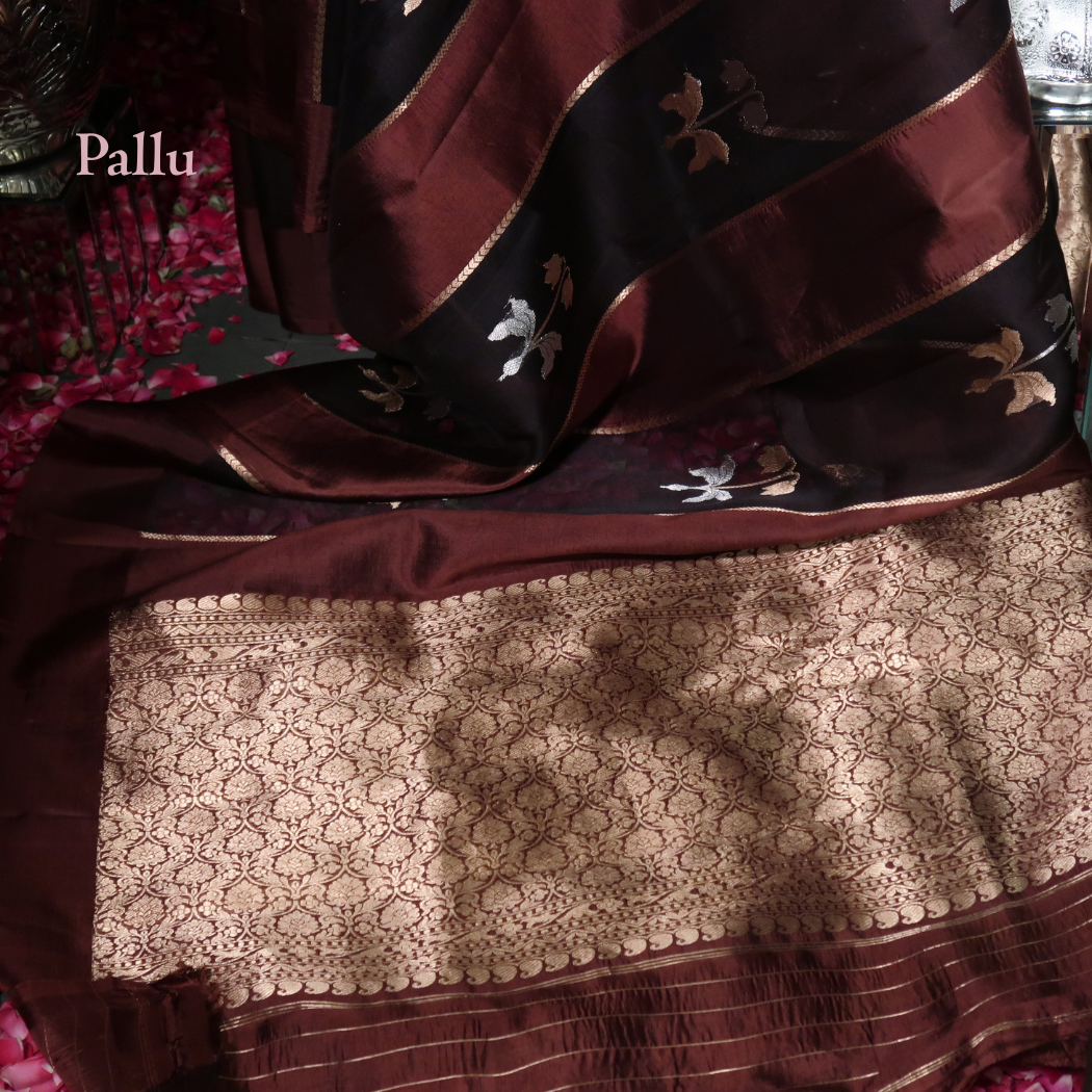 BLACK & BROWN STRIPES SILK-TISSUE SAREE