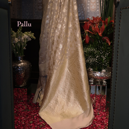 IVORY- GOLD FLORALS PURE SILK SAREE