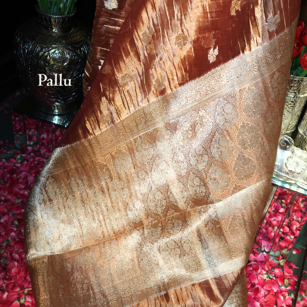 SOFT-ORANGE CRUSHED-TISSUE SAREE