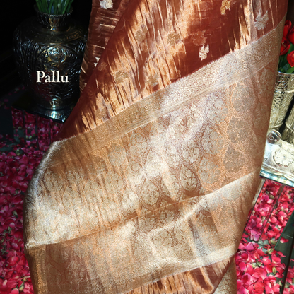 SOFT-ORANGE CRUSHED-TISSUE SAREE