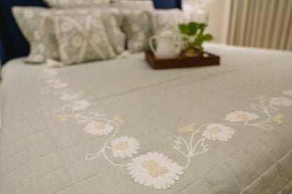 WINTER EMBROIDERED BED COVER (SEA GREEN)