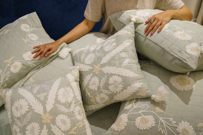WINTER EMBROIDERED BED COVER (SEA GREEN)