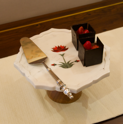 RED FLOWER INLAY MARBLE CAKE STAND
