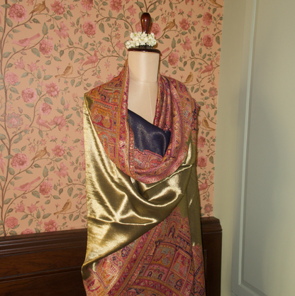 LIQUID GOLD: BANARAS GHAT SHAWL (NAVY BLUE)