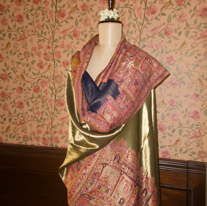 LIQUID GOLD: BANARAS GHAT SHAWL (NAVY BLUE)