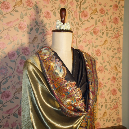 LIQUID GOLD: SHEESH MAHAL SHAWL (BLACK)