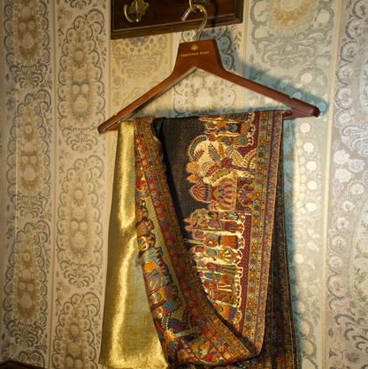 LIQUID GOLD: SHEESH MAHAL SHAWL (BLACK)