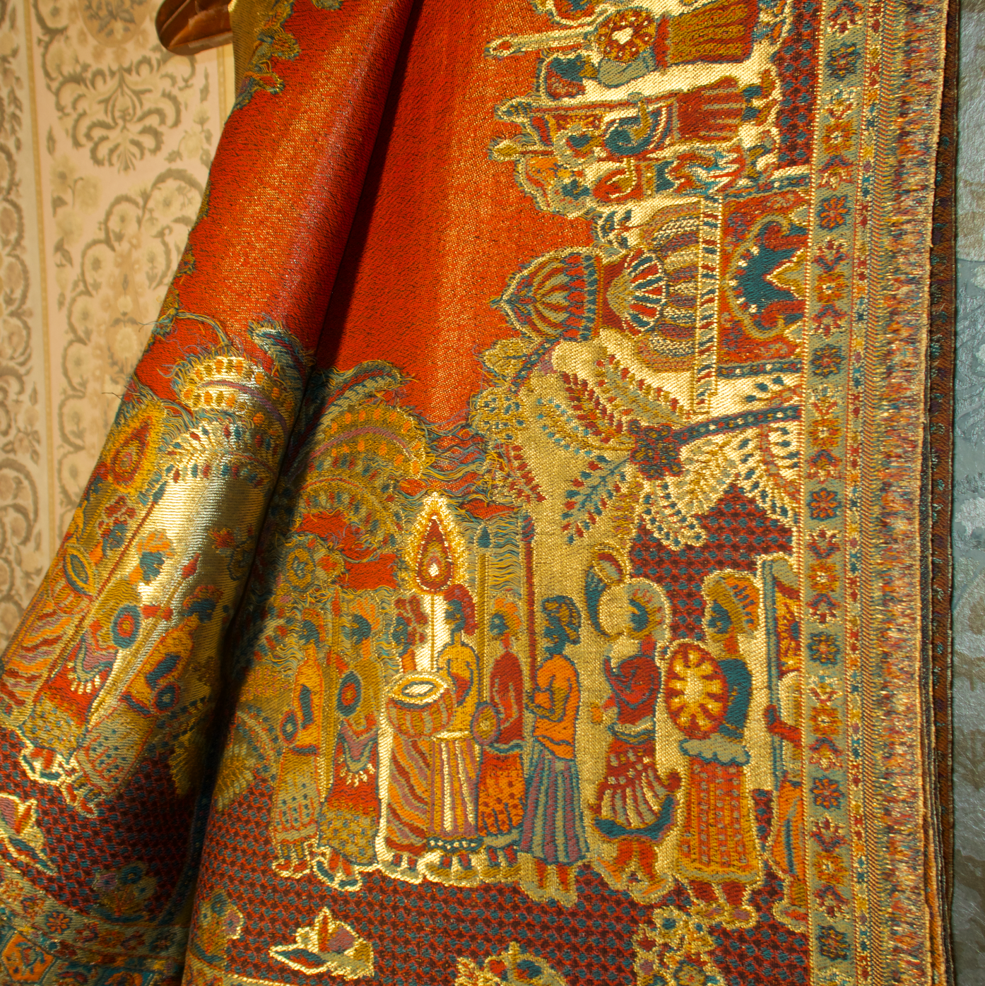 LIQUID GOLD: SHEESH MAHAL SHAWL (ROYAL RED)